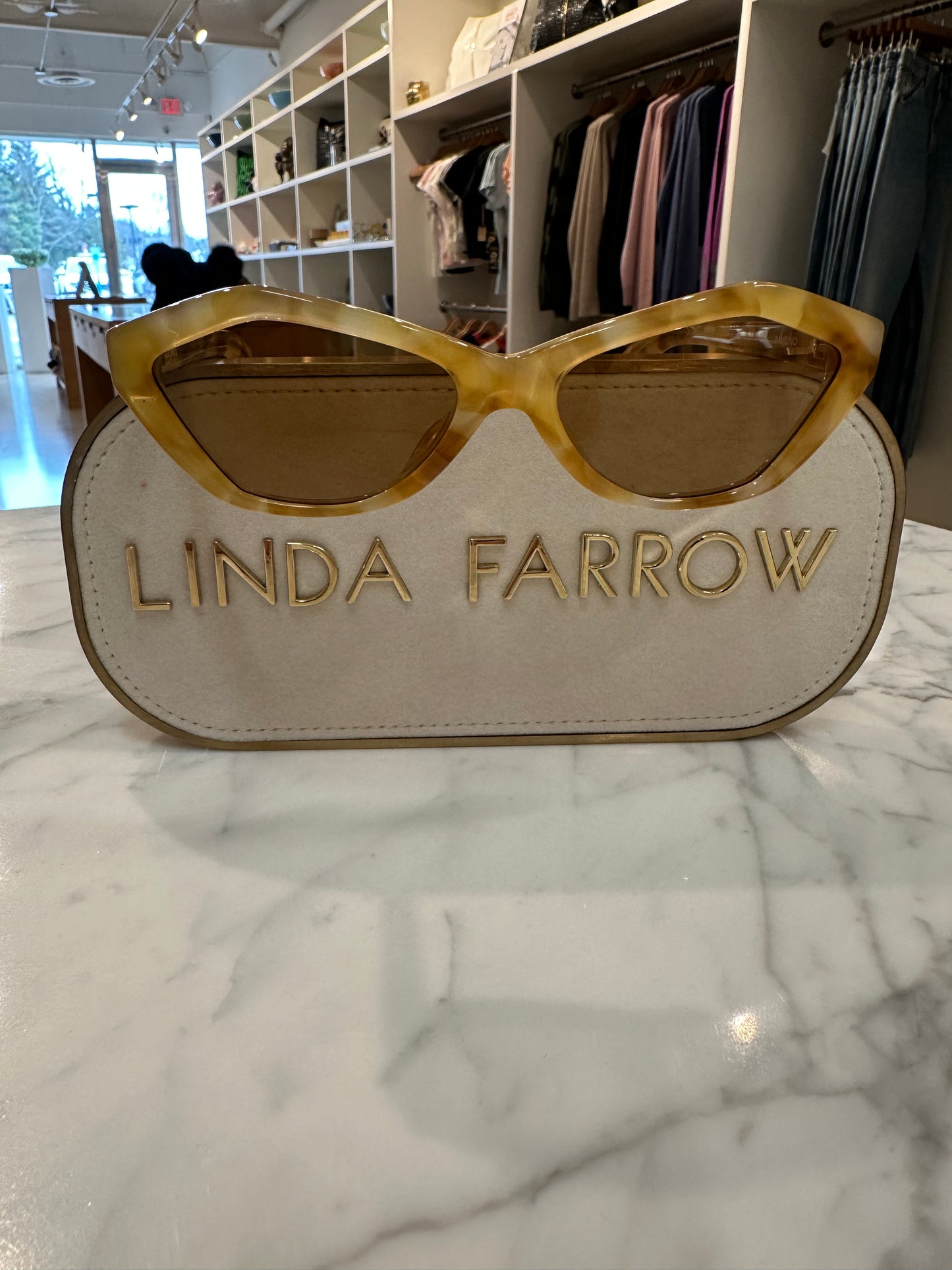 BAMBINO BEIGE T-SHELL/ MATT GOLD/ TOBACCO SUNGLASSES by LINDA FARROW