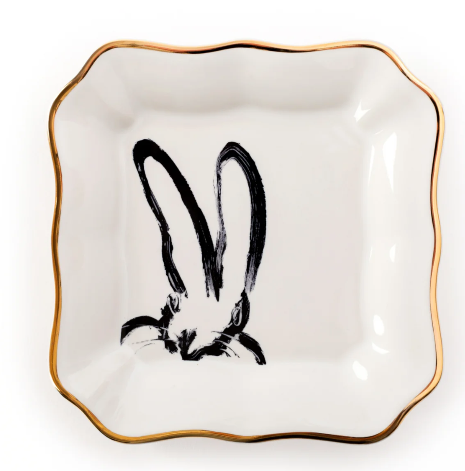 Bunny Portrait Plate with Hand-Painted Gold Rim - White