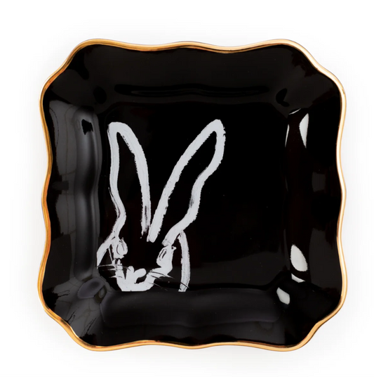 Bunny Portrait Plate with Hand-Painted Gold Rim - Black