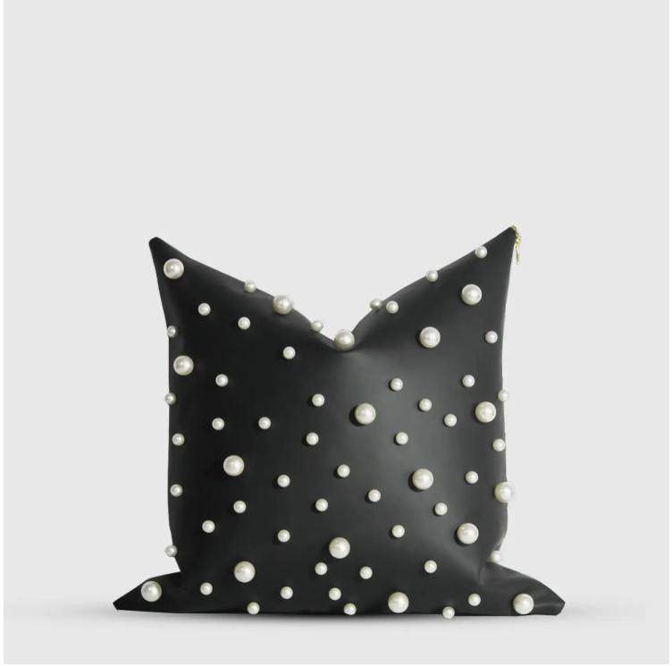 Black Leather and Pearl PIllow