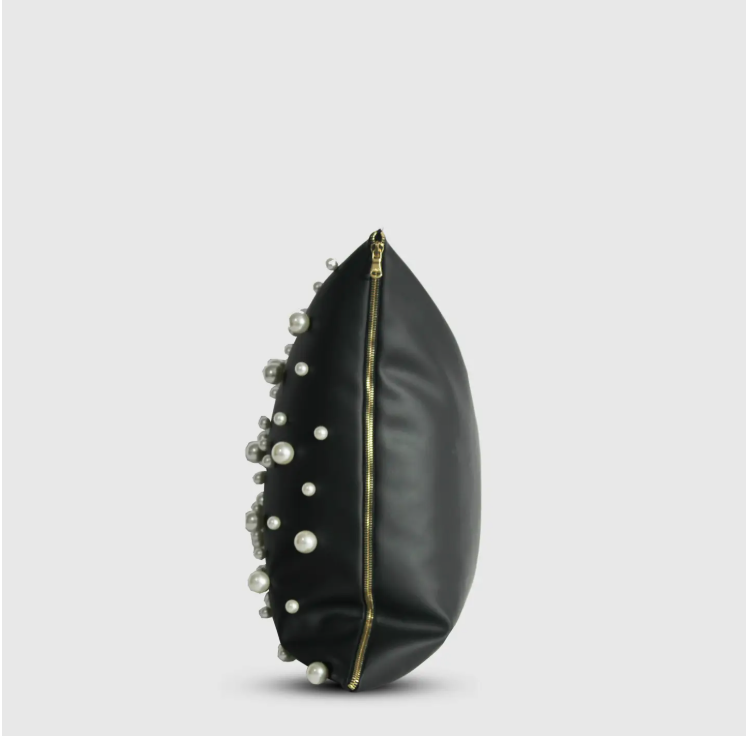 Black Leather and Pearl PIllow