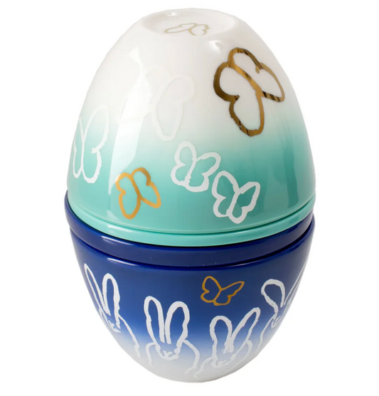 BUNNIES & BUTTERFLIES NESTING EGG by Hunt Slonem