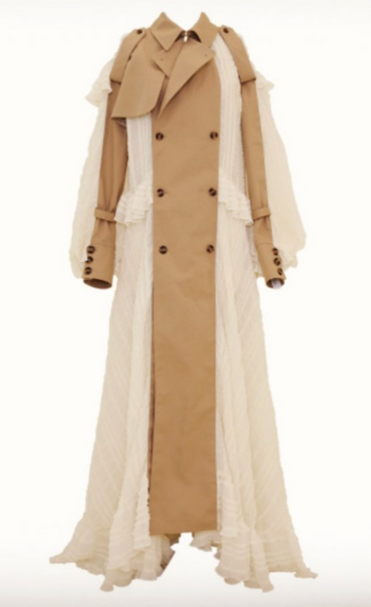 Trench Coat With Ruffle Dress - Beige With Cream Laces By ROKH