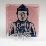 Buddha Fused Glass 4" Single Coaster, Barware, Handmade