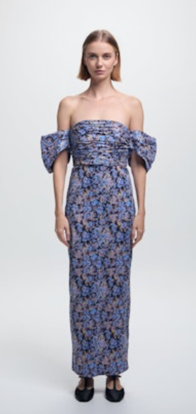 Adele Off-The-Shoulder Ruched Floral-Print Taffeta Midi Dress by Kiki Vargas